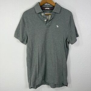 Y2K Abercrombie & Fitch Men Large Polo SS Shirt Muscle Fit Gray Moose Preppy A&F